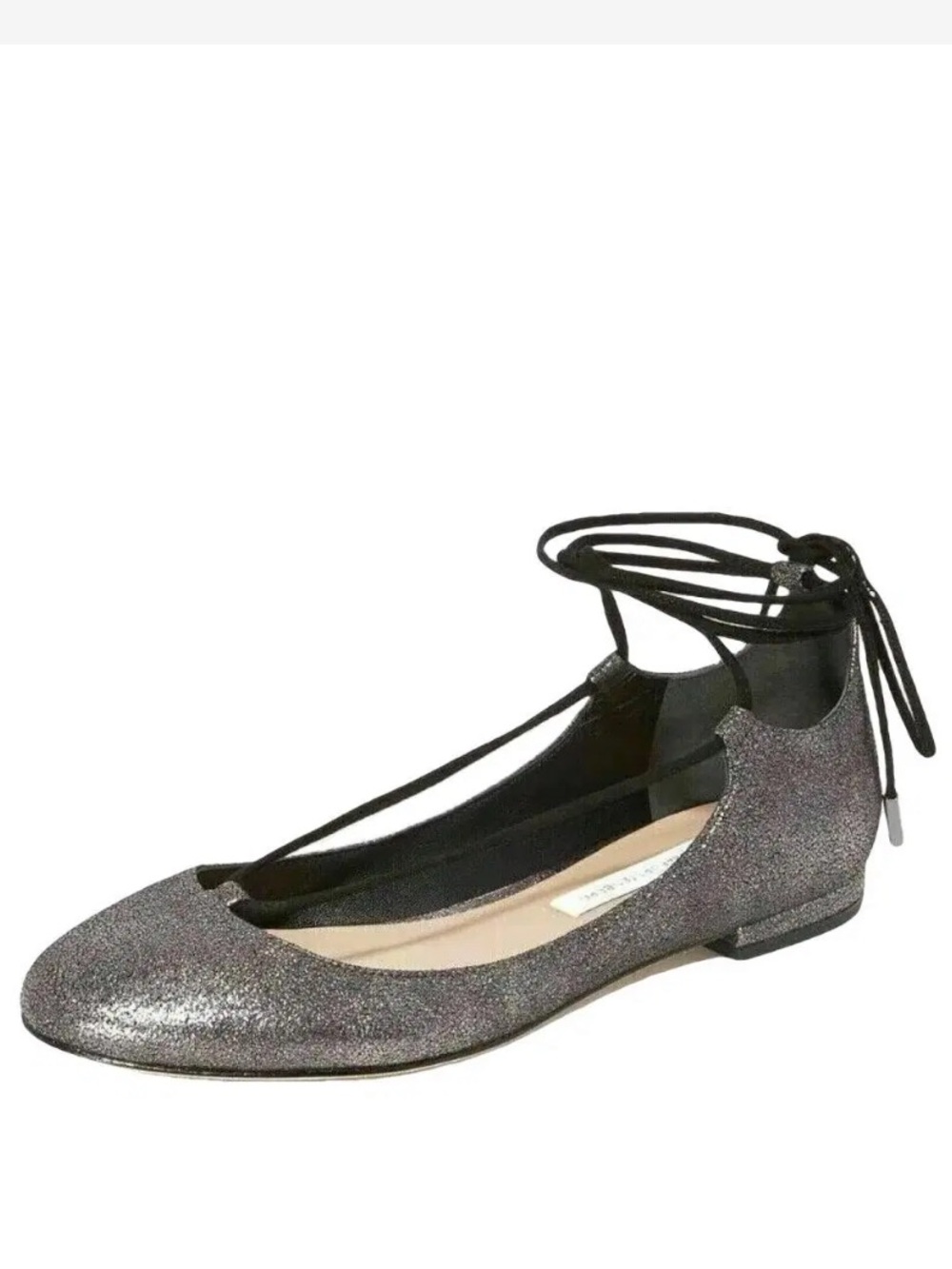 Diane Von Furstenberg Metallic Gray Leather Lace-Up Ballet Flats 8.5